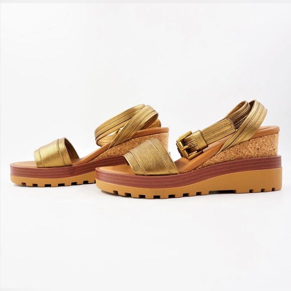 NIB See By Chloe Goat MD Sand Robin Gold Leather Platform Wedge Sandals 6 US - Picture 2 of 16